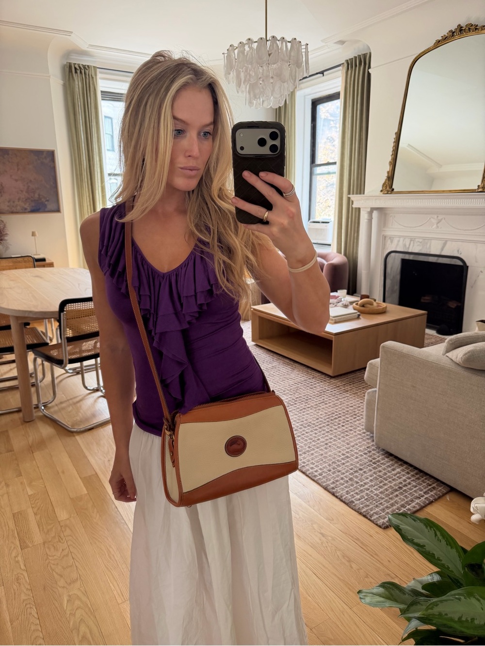 Dooney & Bourke Cream and Brown Crossbody Saddle Bag